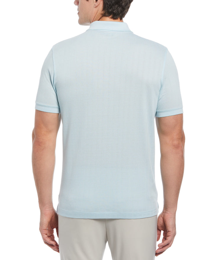 Textured Striped 3-Button Polo (Crystal Blue) 