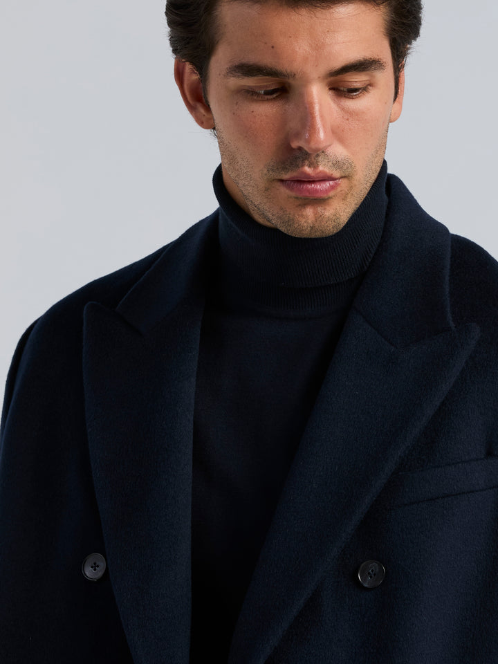 Textured Wool Double Breasted Jacket (Dark Sapphire) 