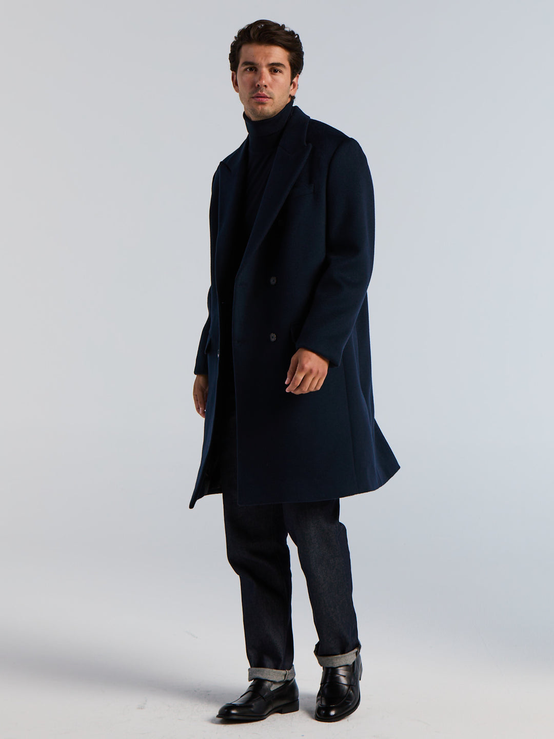 Textured Wool Double Breasted Jacket (Dark Sapphire) 
