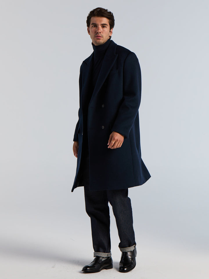 Textured Wool Double Breasted Jacket (Dark Sapphire) 