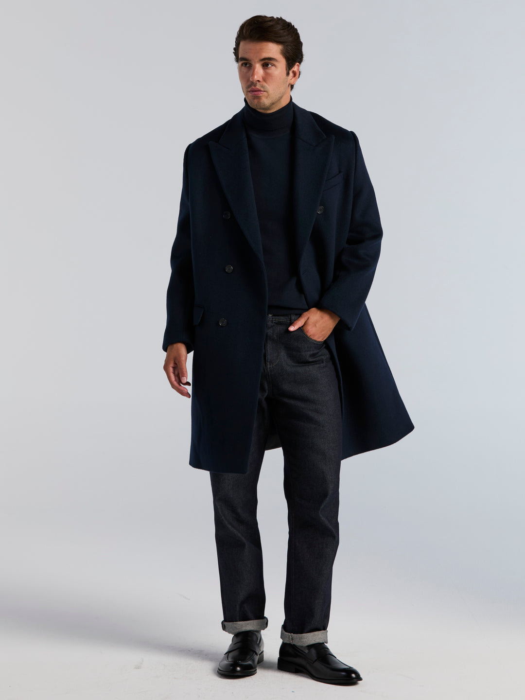 Textured Wool Double Breasted Jacket (Dark Sapphire) 