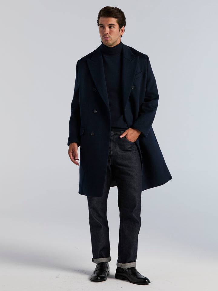 Textured Wool Double Breasted Jacket (Dark Sapphire) 