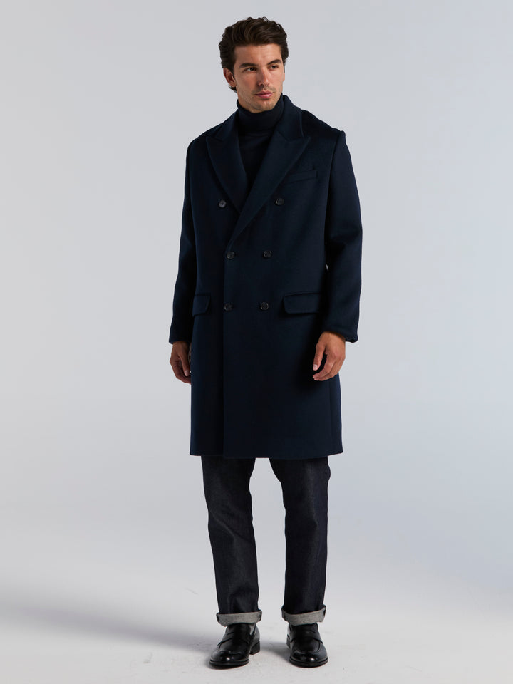 Textured Wool Double Breasted Jacket (Dark Sapphire) 