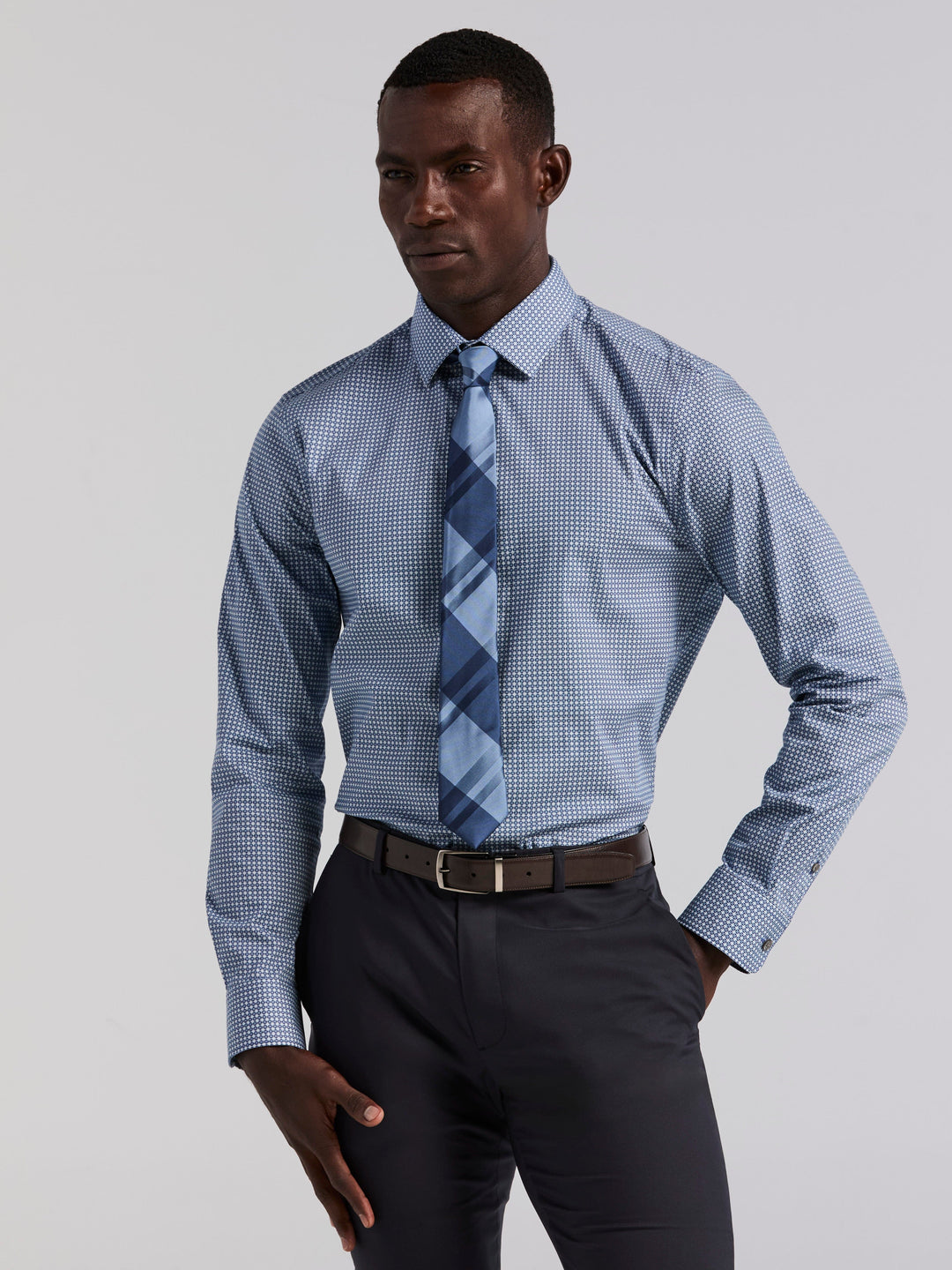 Tile Geo Print Cotton Shirt (True Navy) 