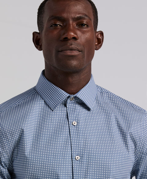 Tile Geo Print Cotton Shirt (True Navy) 
