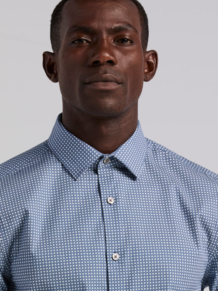 Tile Geo Print Cotton Shirt (True Navy) 