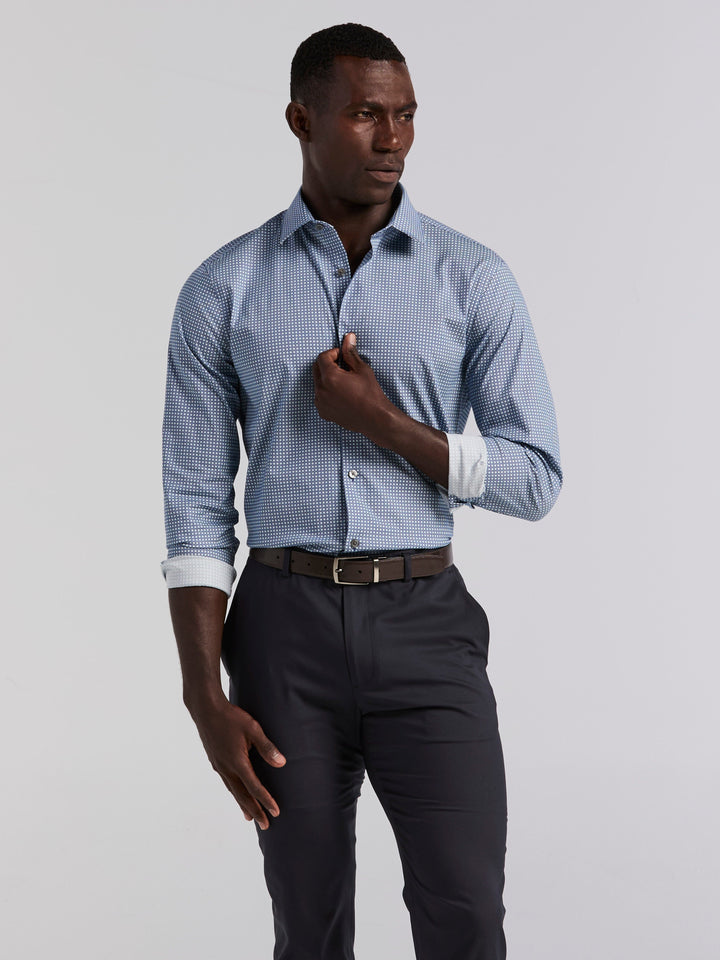 Tile Geo Print Cotton Shirt (True Navy) 