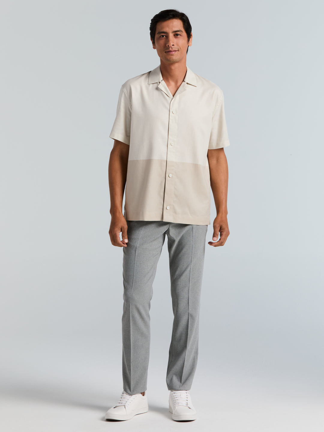Perry Ellis Outlet Men's Tonal Colorblock Shirt in Silver Birch/gray, Size Medium, Cotton, Regular Short Sleeves