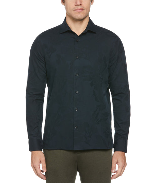 Tonal Floral Print Jacquard Shirt (Black) 