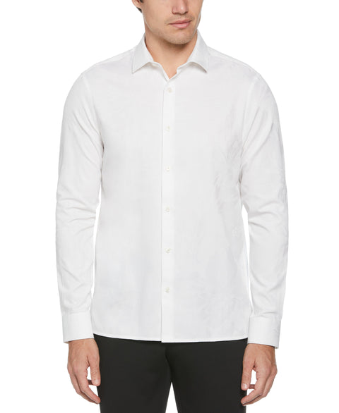 Tonal Floral Print Jacquard Shirt  (Bright White) 