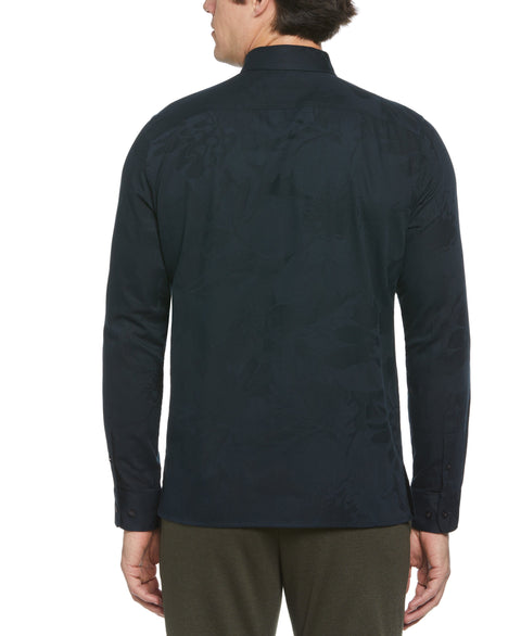 Tonal Floral Print Jacquard Shirt (Black) 