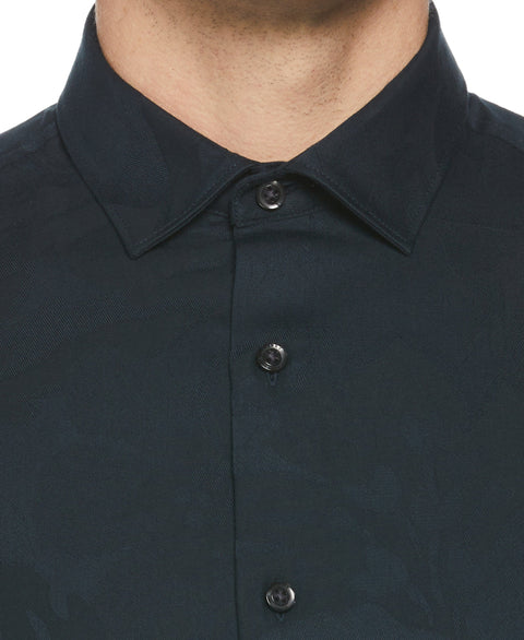 Tonal Floral Print Jacquard Shirt (Black) 
