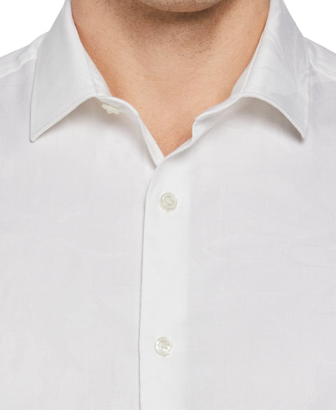 Tonal Floral Print Jacquard Shirt  (Bright White) 