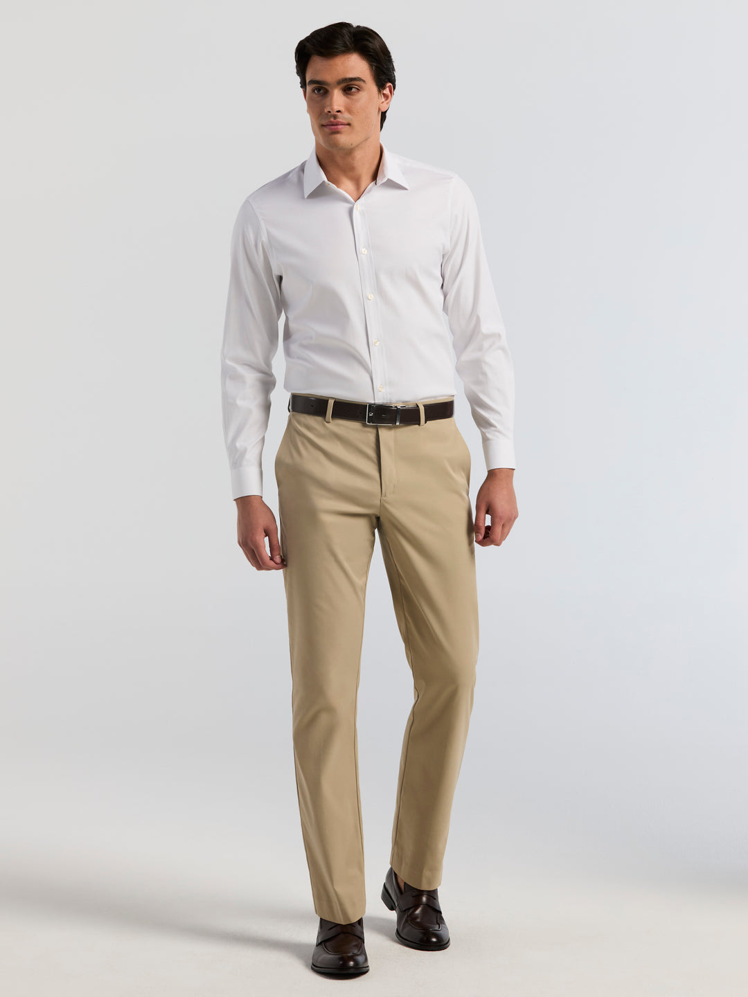 White Tonal Stripe Dress Shirt (Bright White) 