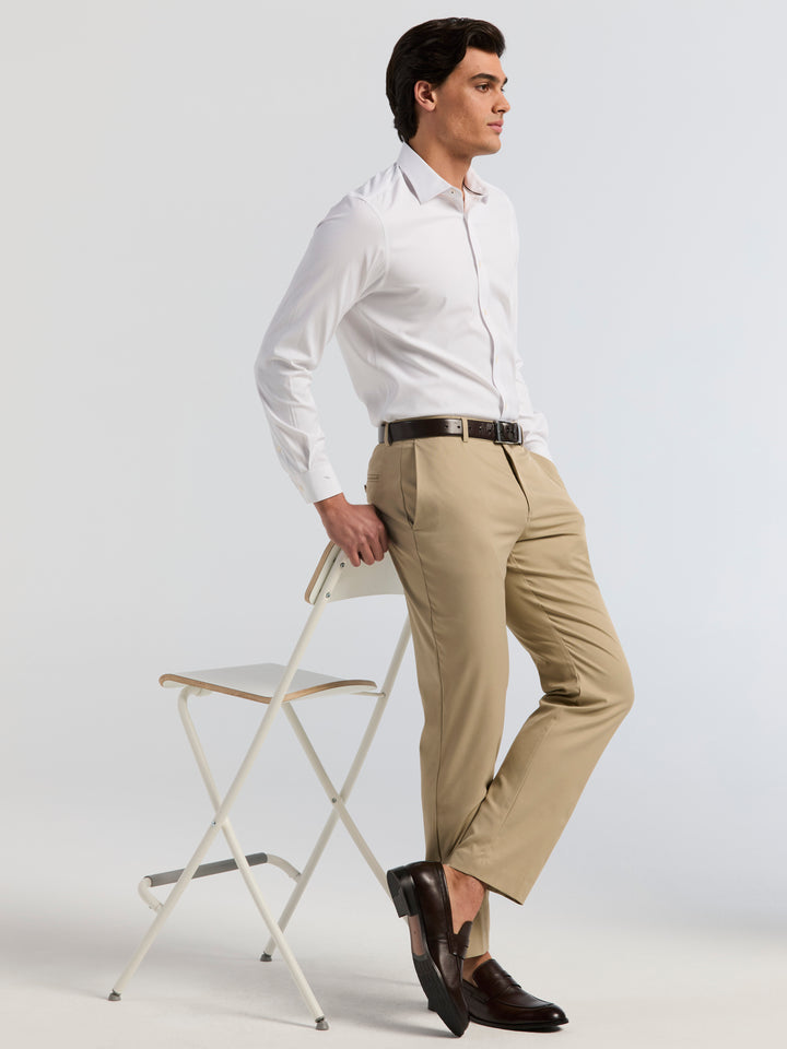 White Tonal Stripe Dress Shirt (Bright White) 