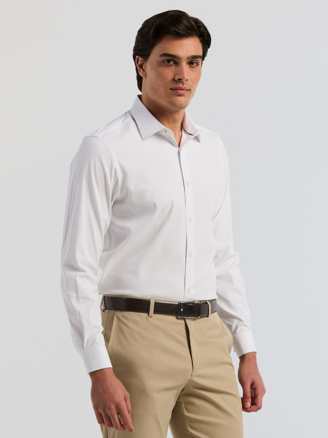 White Tonal Stripe Dress Shirt (Bright White) 