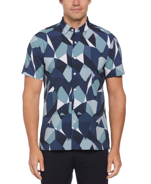 Total Stretch Exploded Geometric Print Shirt (Dark Sapphire) 