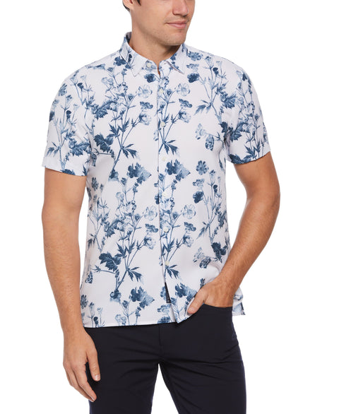 Navy Flower Print Short Sleeve Casual Shirt