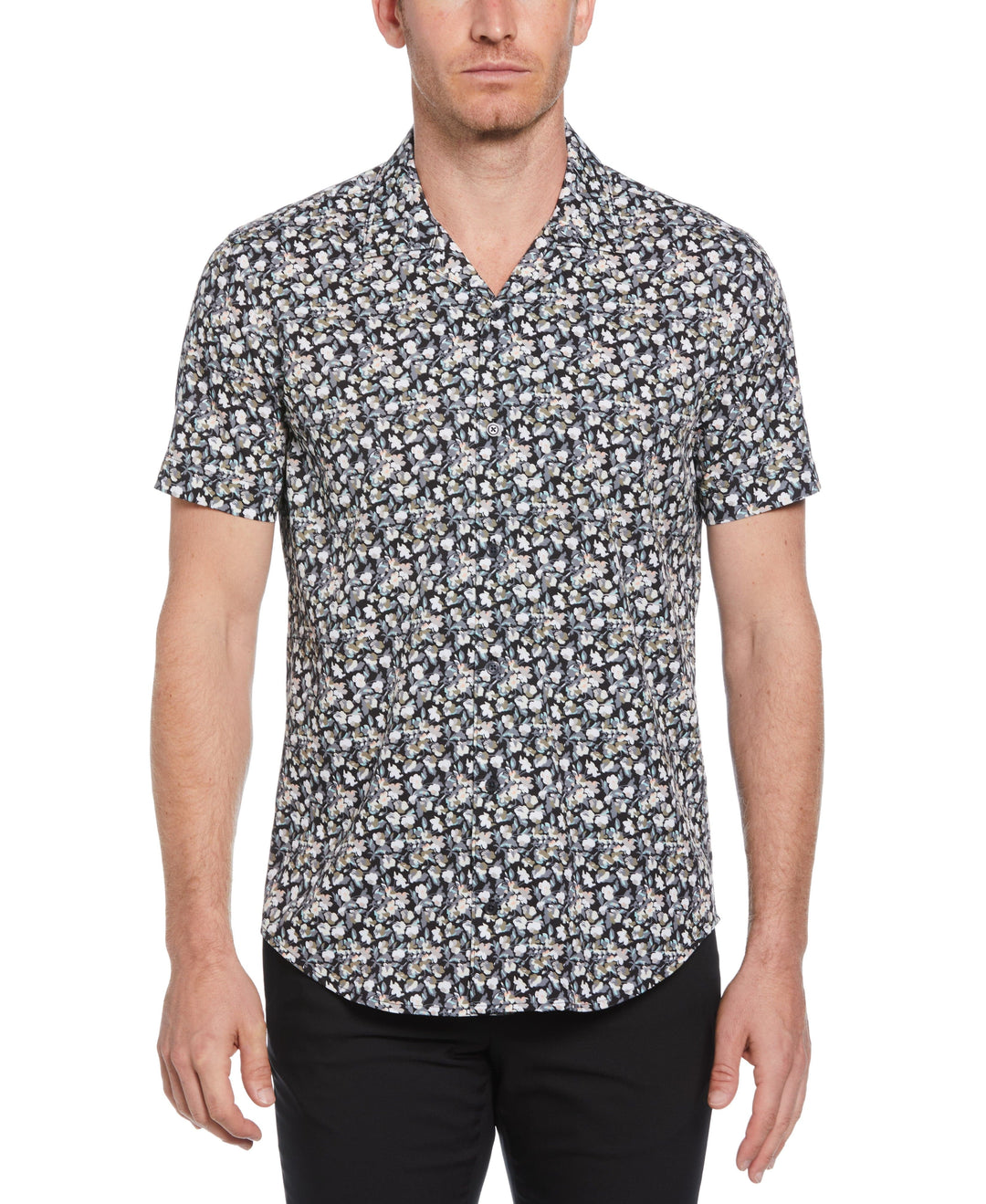 Total Stretch Mini Floral Print Shirt (Black) 