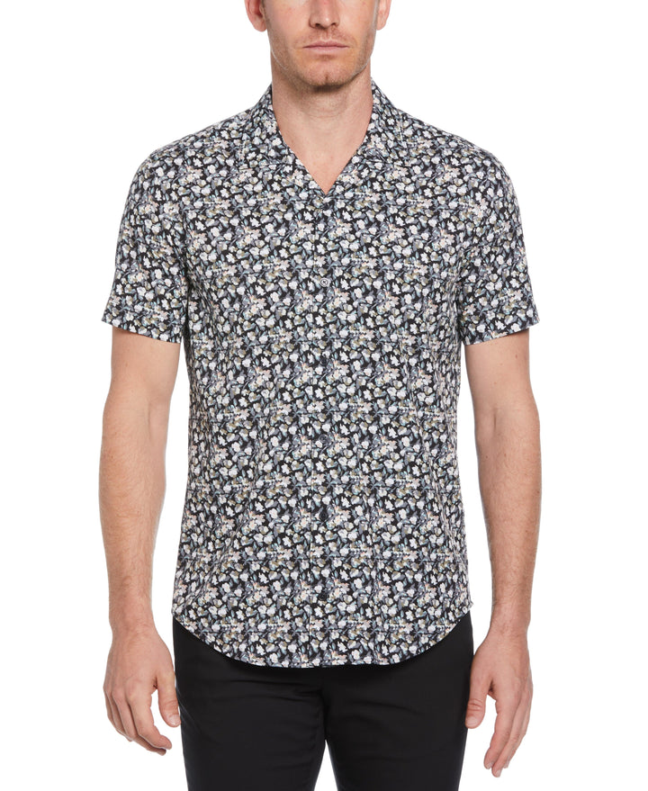 Total Stretch Mini Floral Print Shirt (Black) 