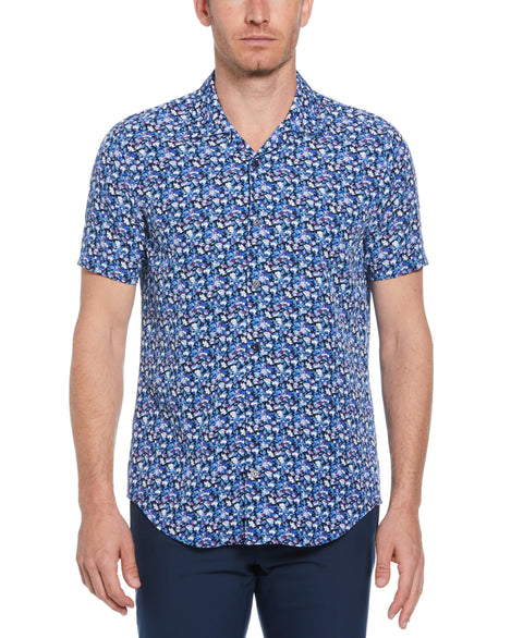 Total Stretch Mini Floral Print Shirt (Blue) 