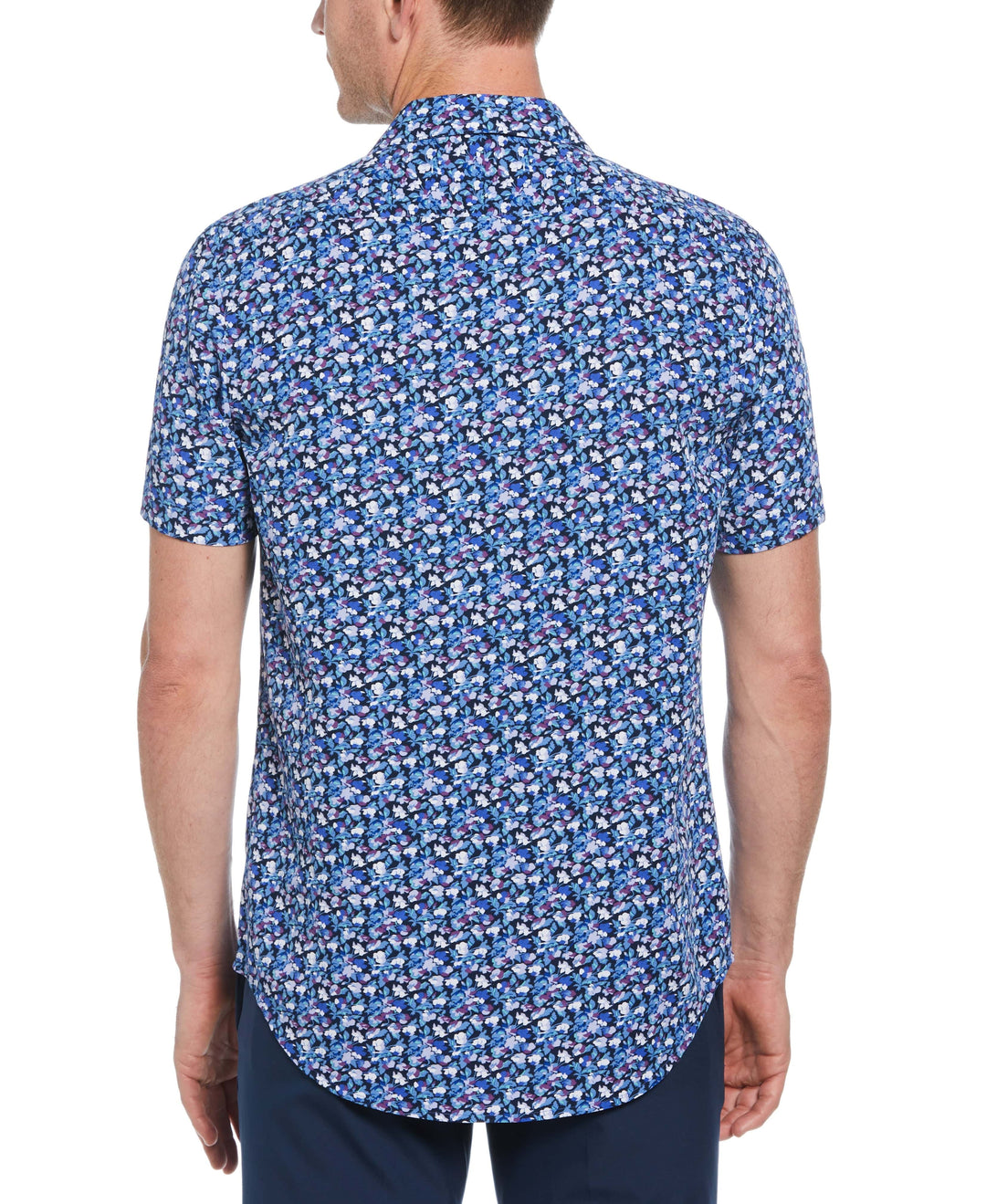 Total Stretch Mini Floral Print Shirt (Blue) 