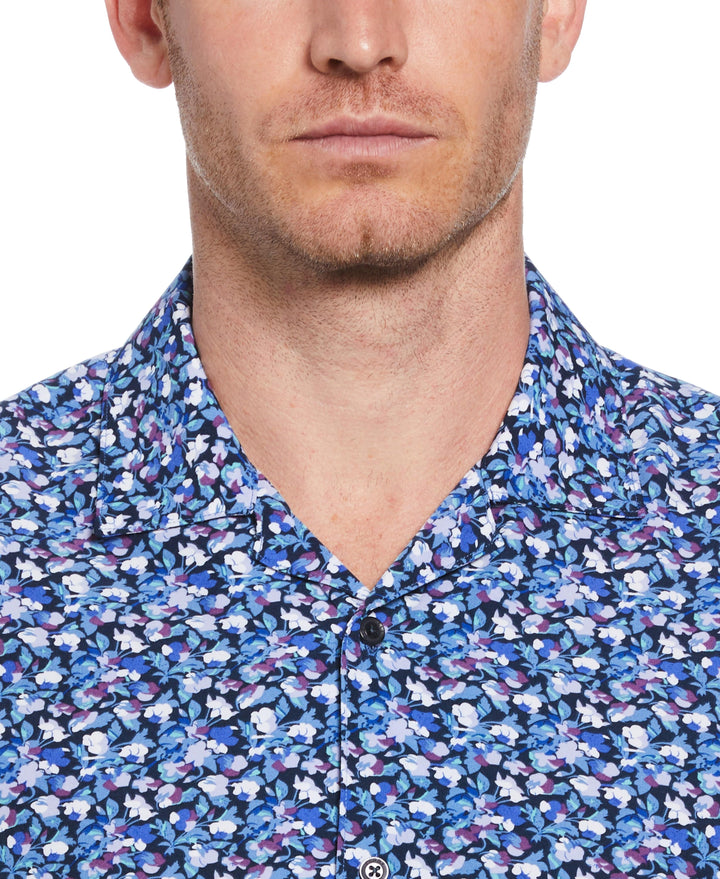 Total Stretch Mini Floral Print Shirt (Blue) 