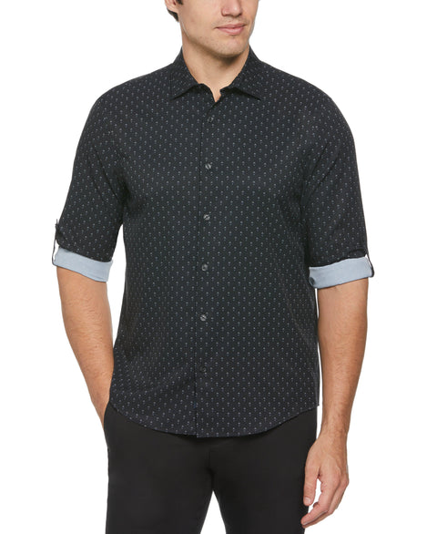 Total Stretch Rolled Sleeve Micro Geometric Shirt (Black) 
