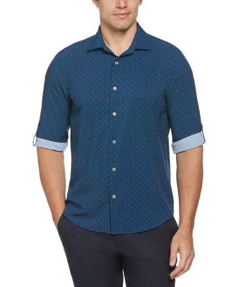 Total Stretch Rolled Sleeve Micro Geometric Shirt (Titan) 