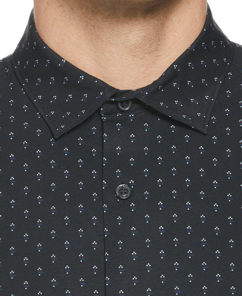 Total Stretch Rolled Sleeve Micro Geometric Shirt (Black) 