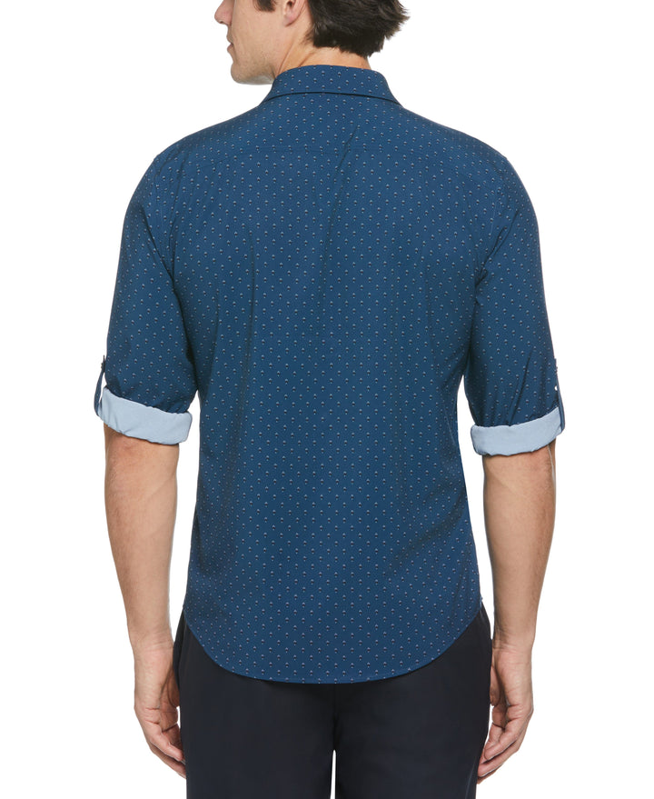 Total Stretch Rolled Sleeve Micro Geometric Shirt (Titan) 
