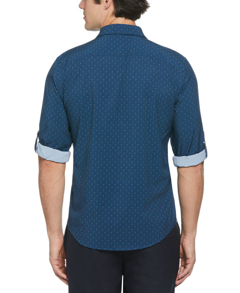 Total Stretch Rolled Sleeve Micro Geometric Shirt (Titan) 