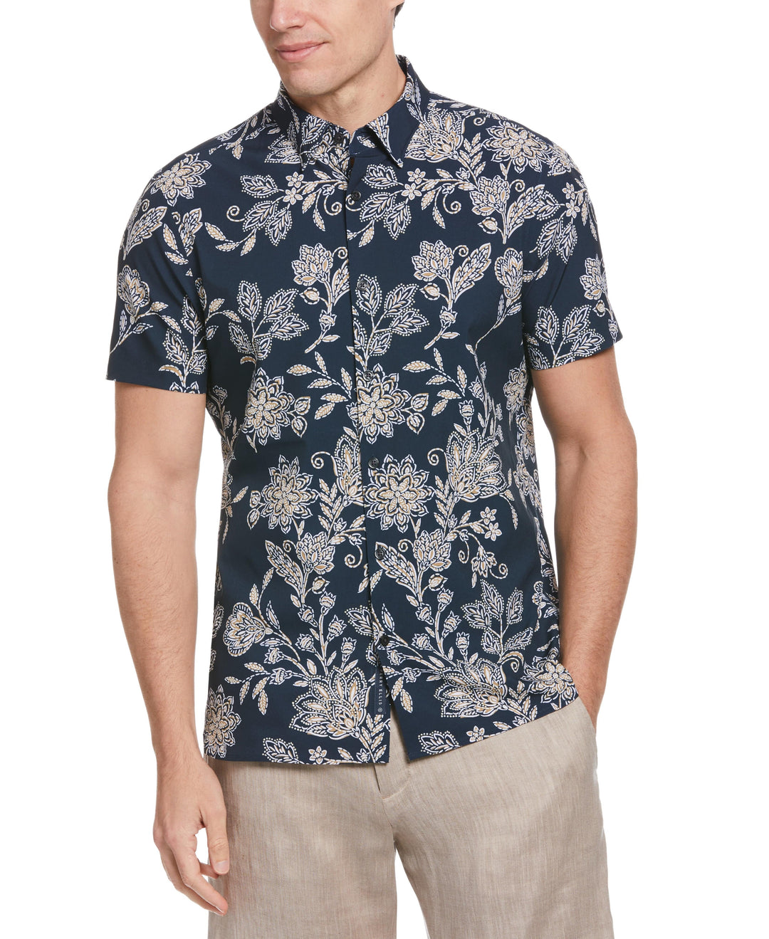 Total Stretch Slim Fit Floral Print Shirt (Dark Sapphire) 