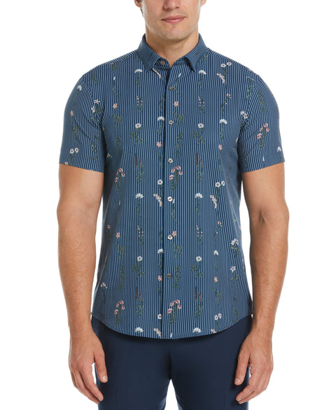 Slim Fit Floral Print Total Stretch Shirt (Gibraltar Sea) 
