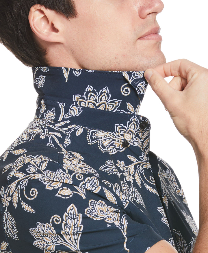 Total Stretch Slim Fit Floral Print Shirt (Dark Sapphire) 