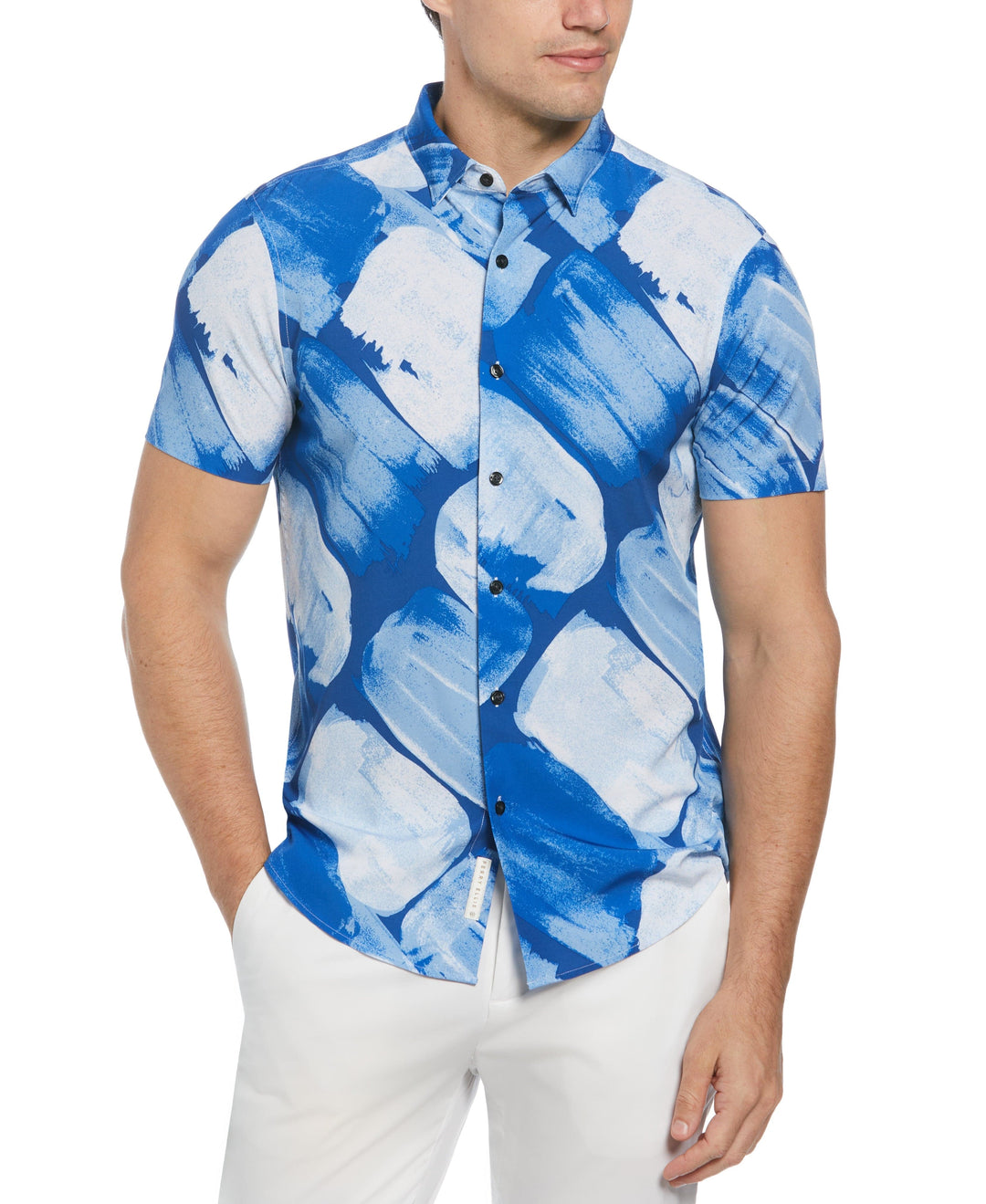 Slim Fit Paint Mark Print Stretch Shirt (Nautical Blue) 