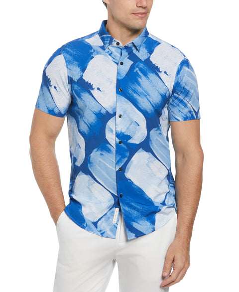 Slim Fit Paint Mark Print Stretch Shirt (Nautical Blue) 