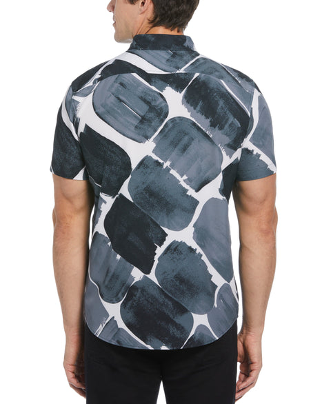 Slim Fit Paint Mark Print Stretch Shirt (Black) 