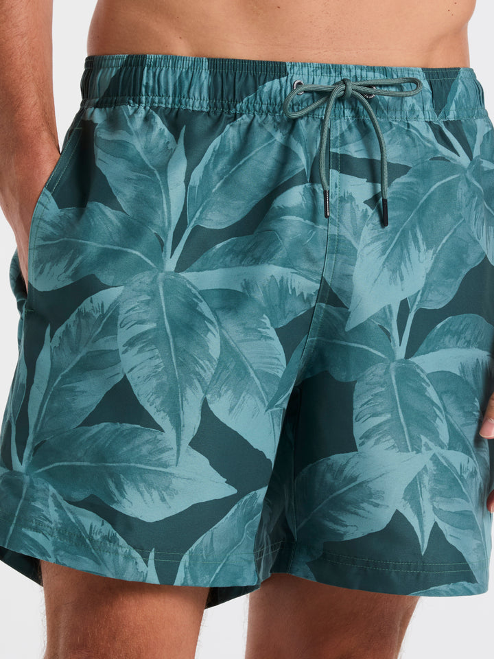 Tropical Plant Print Swim Trunk (Sea Pine) 