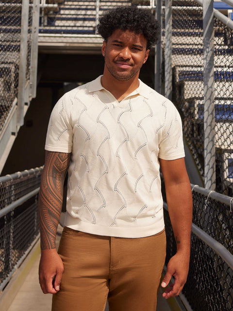 Tua X Perry Ellis Collaboration Cotton Crochet Sweater Polo