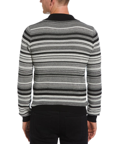 Striped Jacquard Polo Sweater (Egret) 