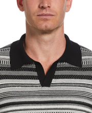 Striped Jacquard Polo Sweater (Egret) 