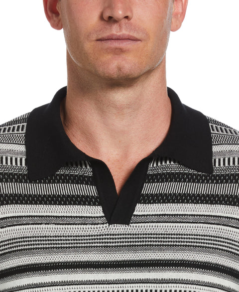 Striped Jacquard Polo Sweater (Egret) 