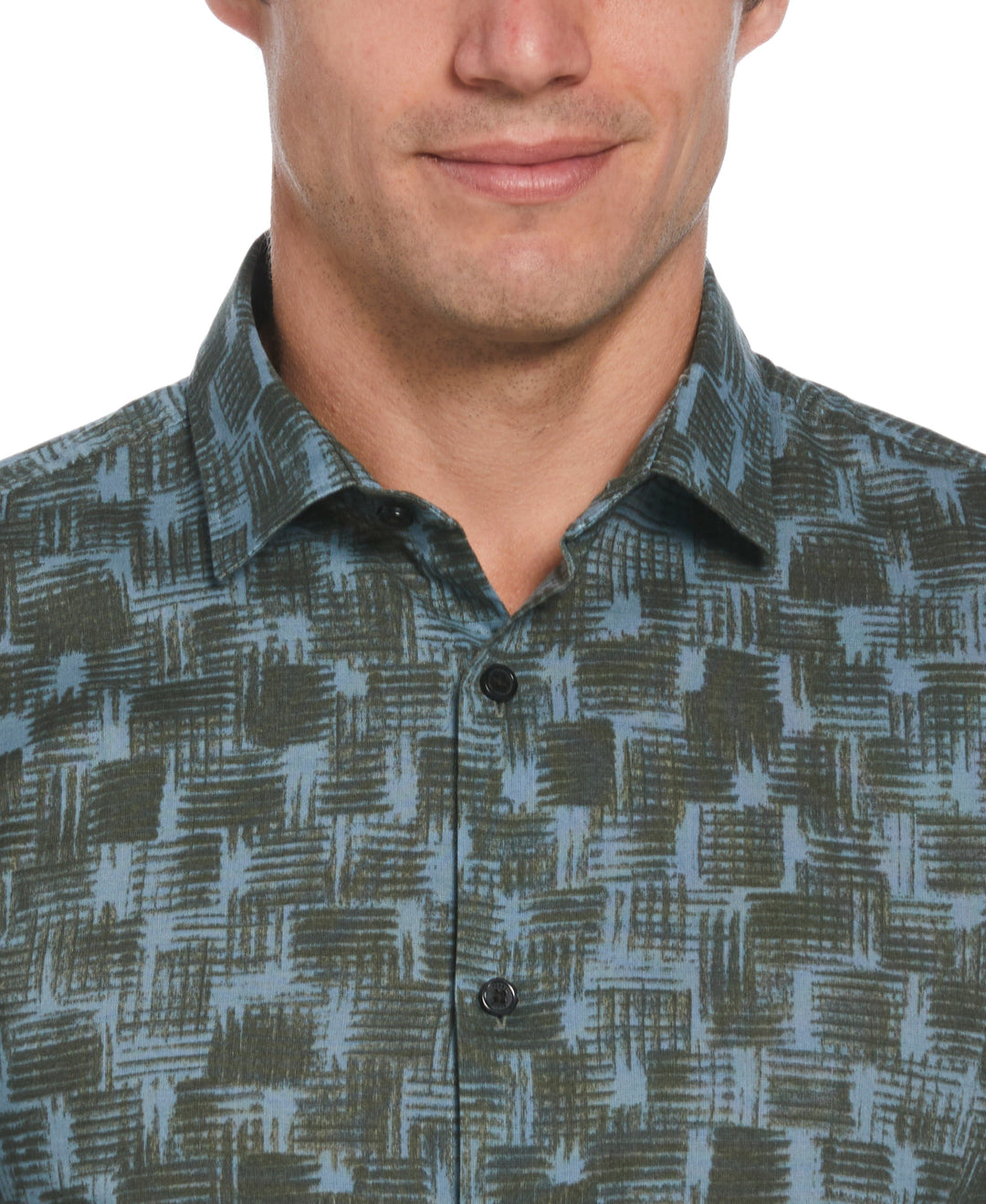 Untucked Geometric Line Print Shirt (Cilantro) 
