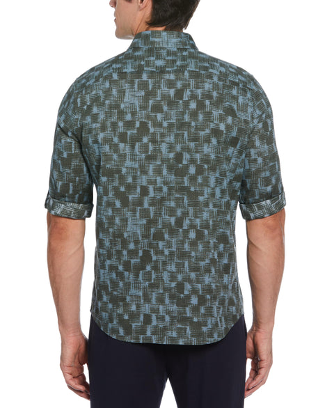 Untucked Geometric Line Print Shirt (Cilantro) 
