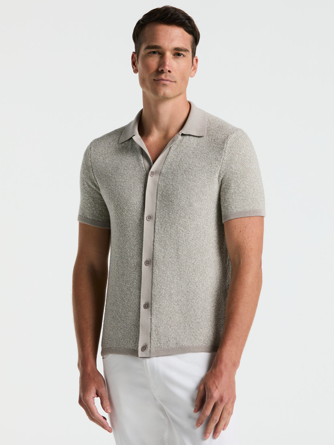 Two Tone Button Front Polo Sweater (Drizzle) 