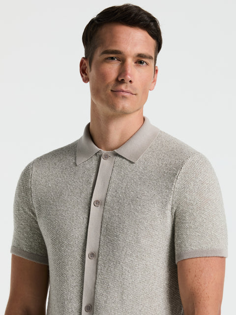 Two Tone Button Front Polo Sweater (Drizzle) 