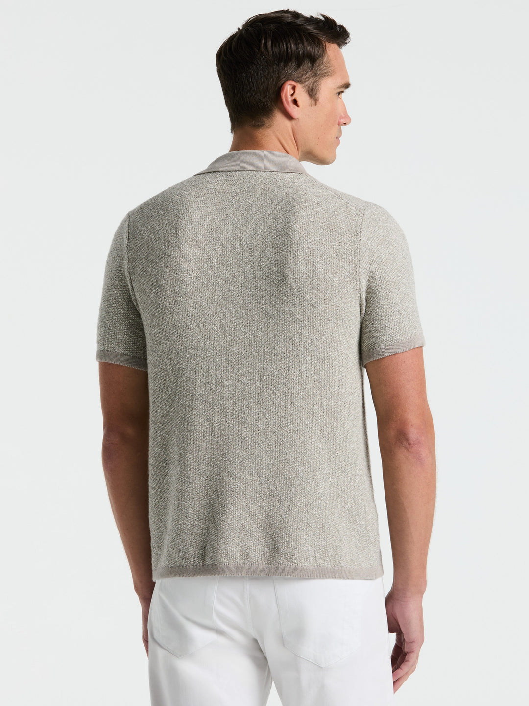 Two Tone Button Front Polo Sweater (Drizzle) 
