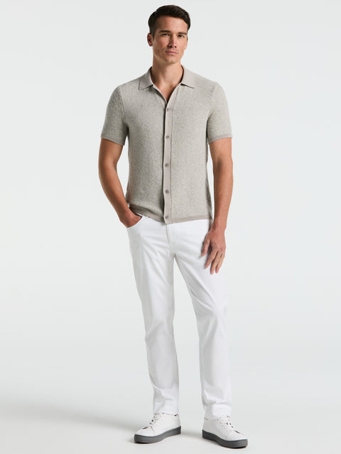 Two Tone Button Front Polo Sweater (Drizzle) 