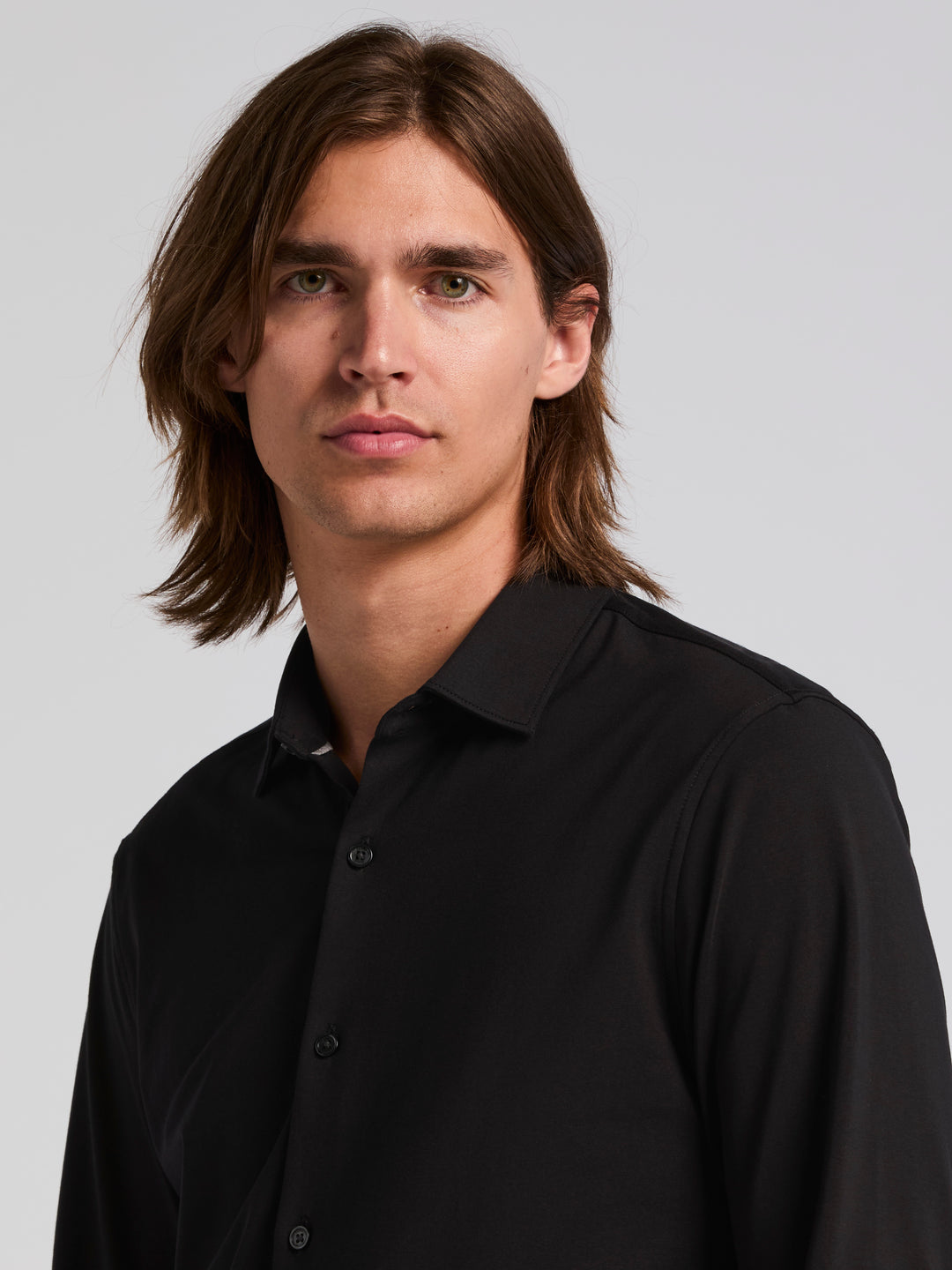 Untucked Long Sleeve Cotton Shirt (Black) 